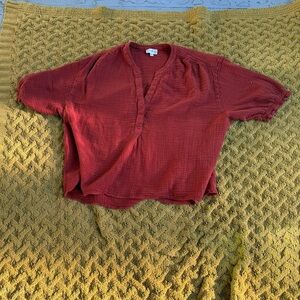 Wonderly Shirt Womens Orange Cotton Gauze Top V-Neck Short Sleeve Lightweight XL